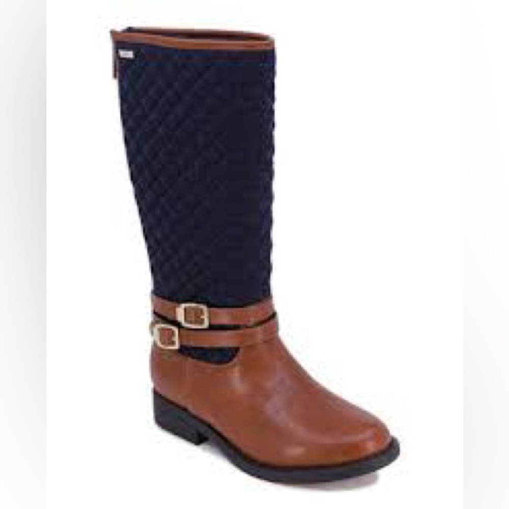 NWOT Nautica Navy and Brown Quilted Knee-High Boots